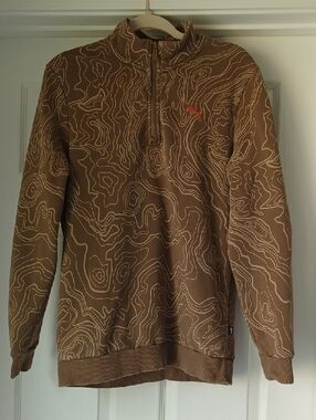 Puma Brown Topo-Print Half-Zip Jacket with Orange Logo